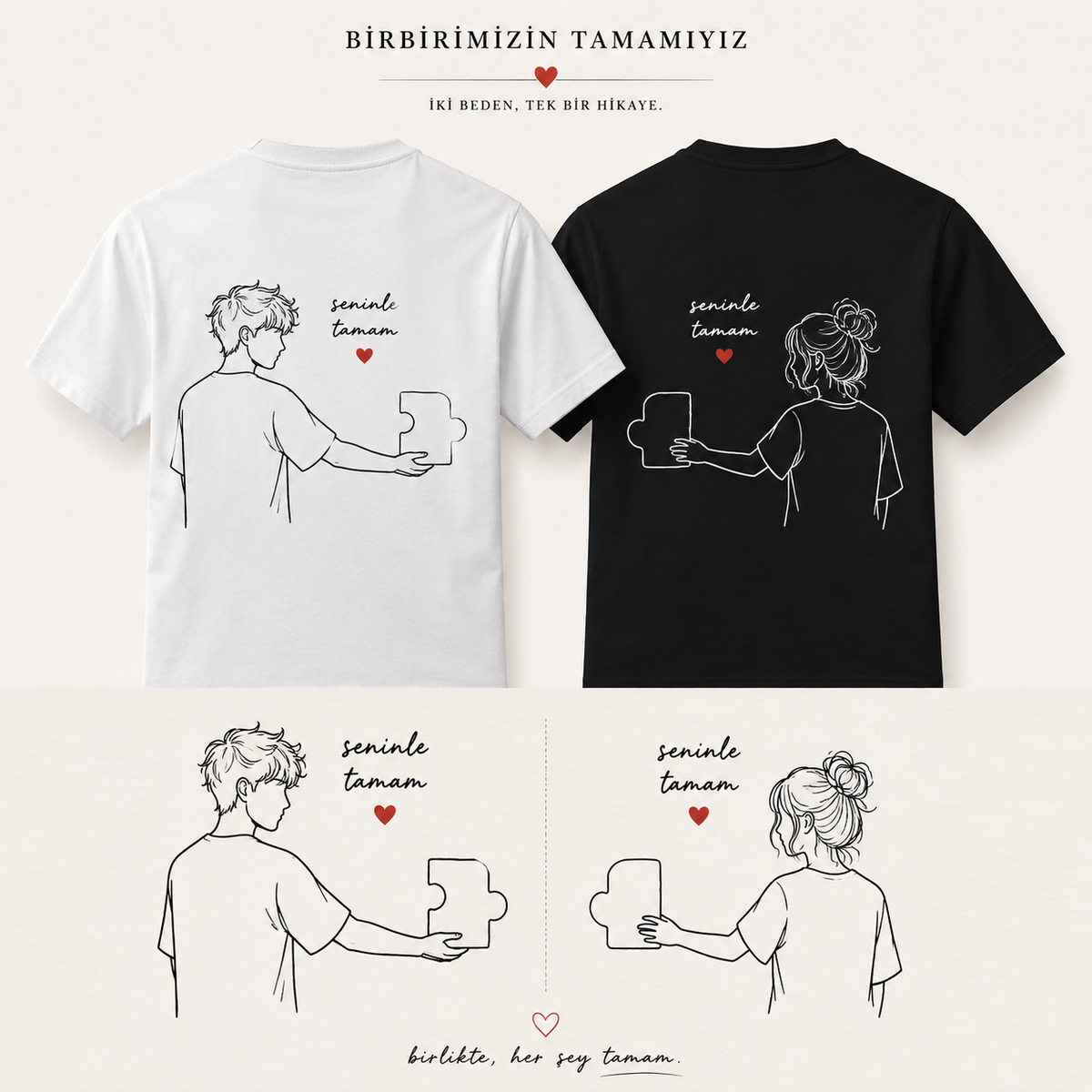 "Kalbimin Yarısı" Temalı T-Shirt , Sevgiilye Hediyelik