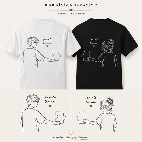"Kalbimin Yarısı" Temalı T-Shirt , Sevgiilye Hediyelik