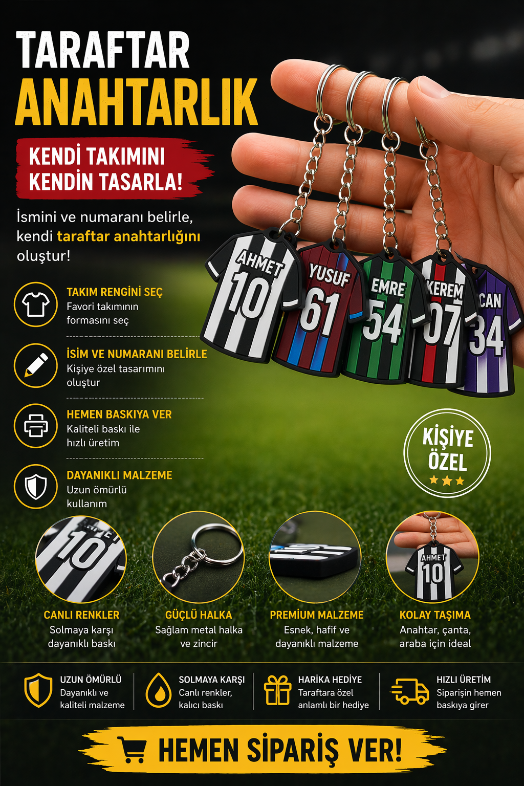 Kişiye Özel Taraftar Forma Anahtarlık – İsim & Numara Baskılı