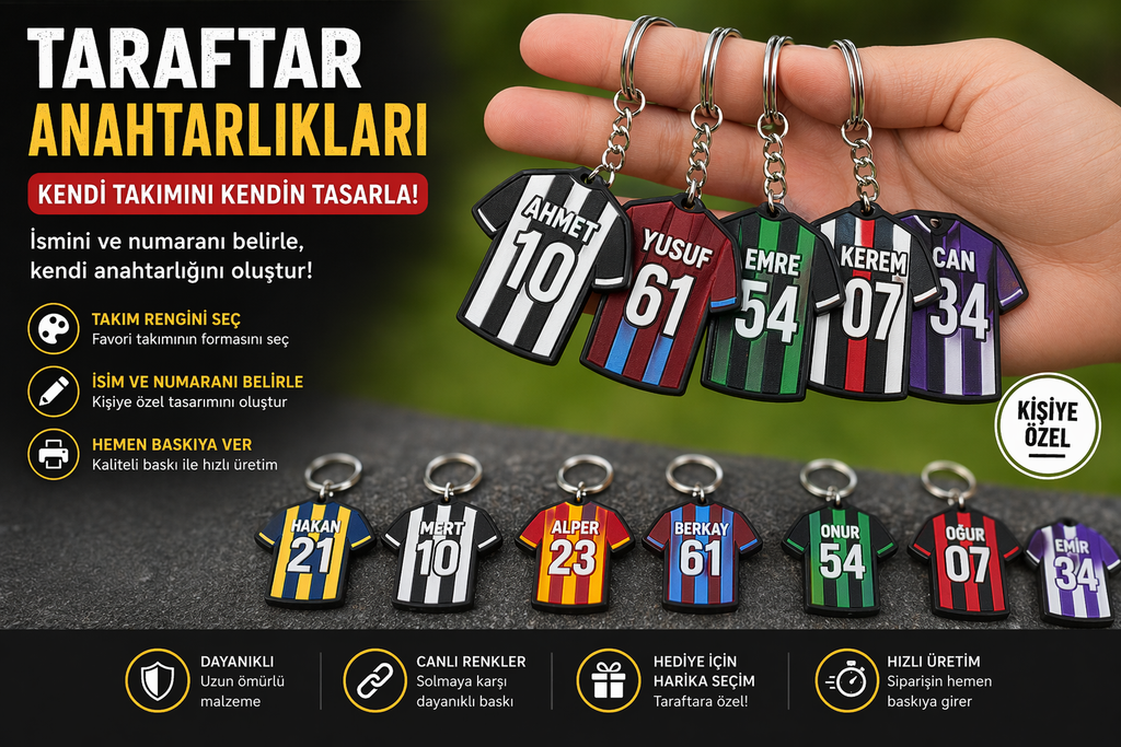Kişiye Özel Taraftar Forma Anahtarlık – İsim & Numara Baskılı